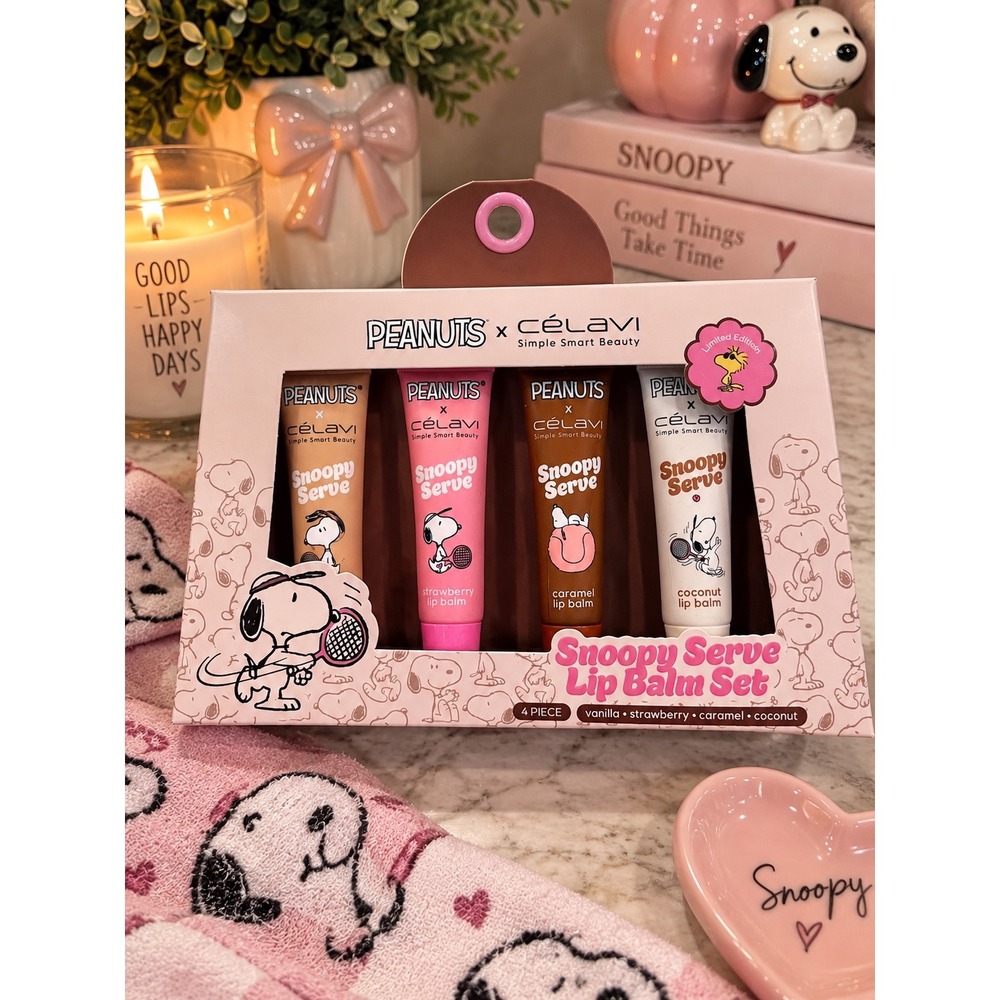 Peanuts x Celavi Snoopy Serve Lip Balm Set 4 Piece Limited Edition Gift Box